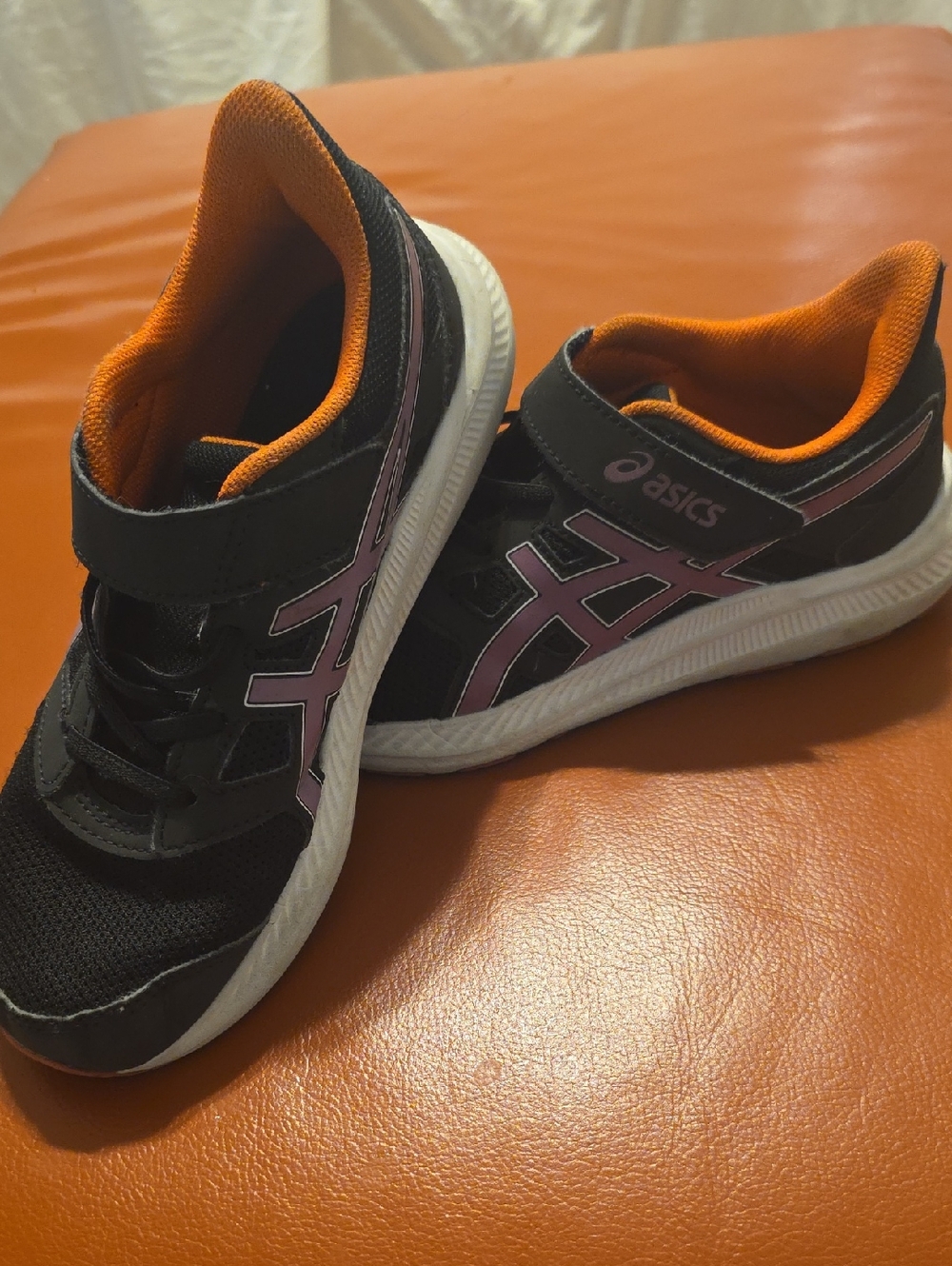 ASICS Kids Black Sneakers with Pink Stripes and Orange Lining